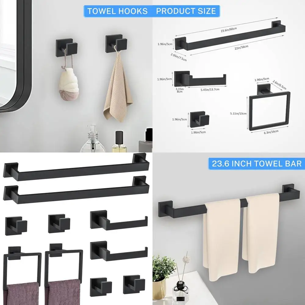 

Stainless Steel 10-Piece Matte Black Bathroom Hardware Set with 23.6 Inch Towel Bar and Holder