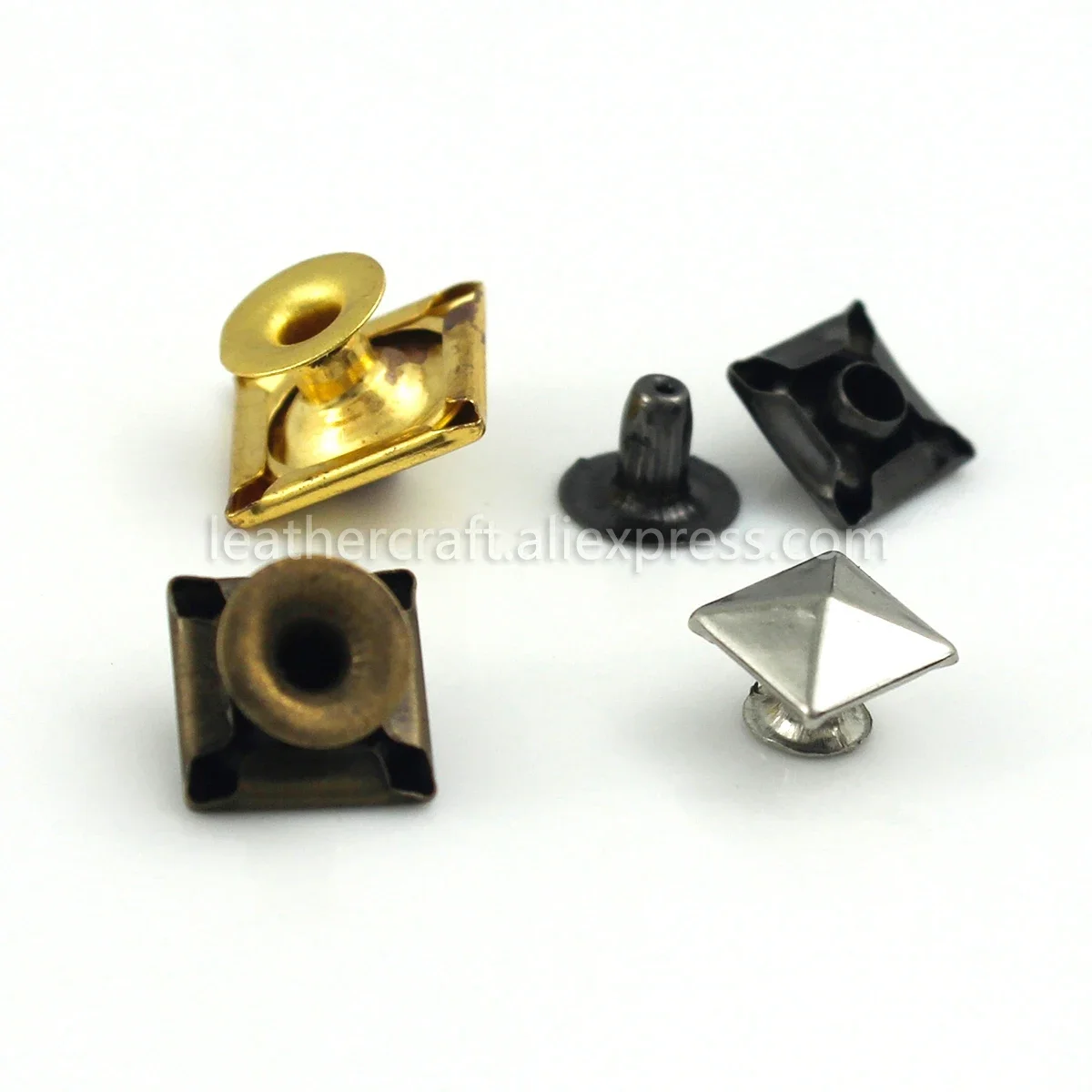 100sets Metal Pyramid Cap Rivets Studs Square Rivet for Leather Craft Bag Belt Clothing Garment Shoes Pet Collar Decor