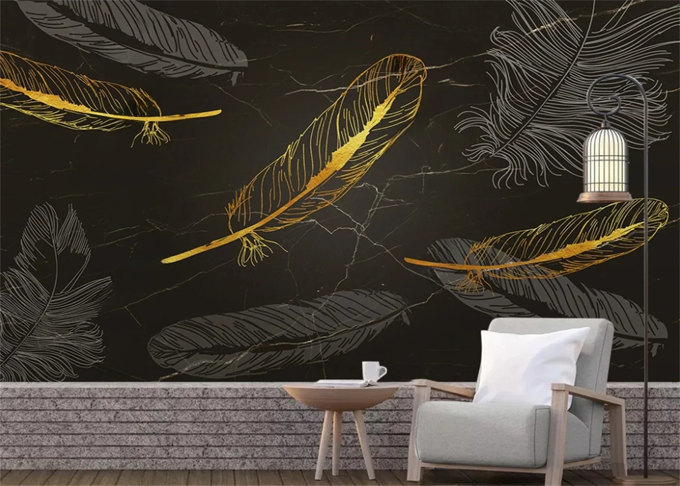 Custom size mural HD hand-painted feather Black and white gray living room bedroom background wall mural home decor 3d wallpaper