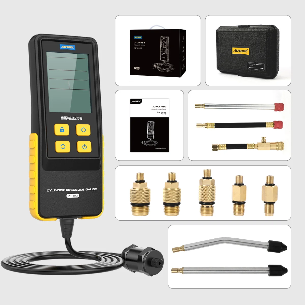 AUTOOL PT610 Multifunctional Digital Cylinder Pressure Gauge Tool Tester for Cylinder Fault Diagnosis tool with toolbox