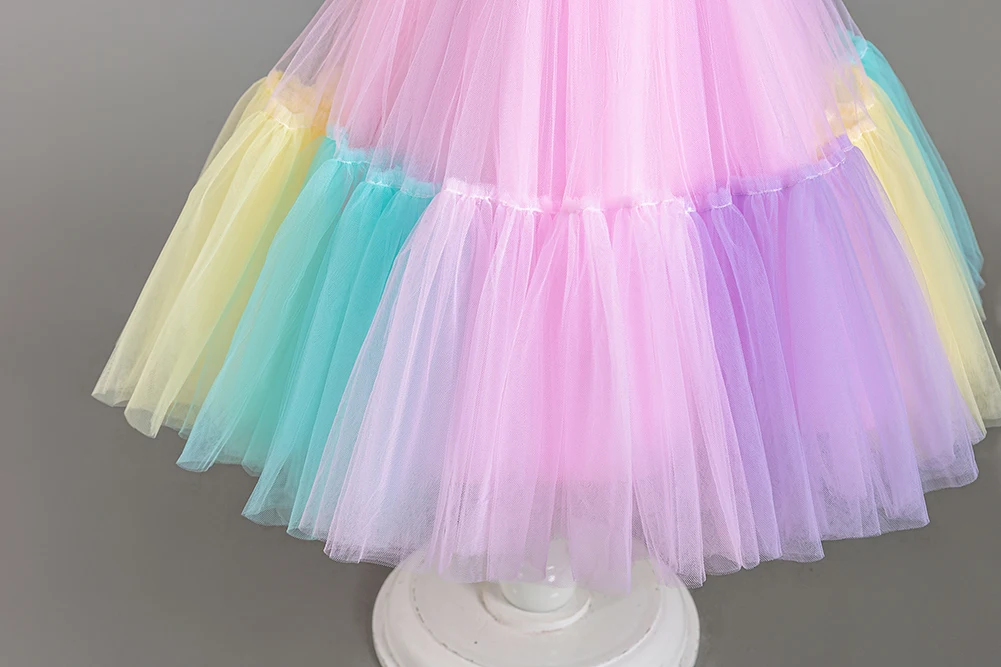 Children\'s Rainbow Princess Dress Mesh Colorful Girls Tutu Halloween Show Dresses