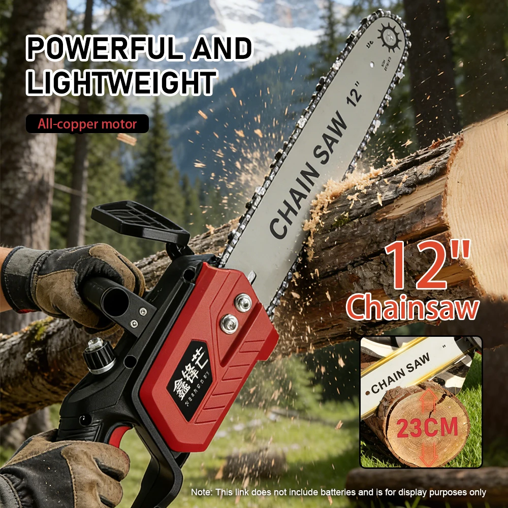 

Handheld Cordless Chainsaw 12" Chain Saw High Power Lithium Battery Tree Saw for Home Wood Cutting Outdoor Logging