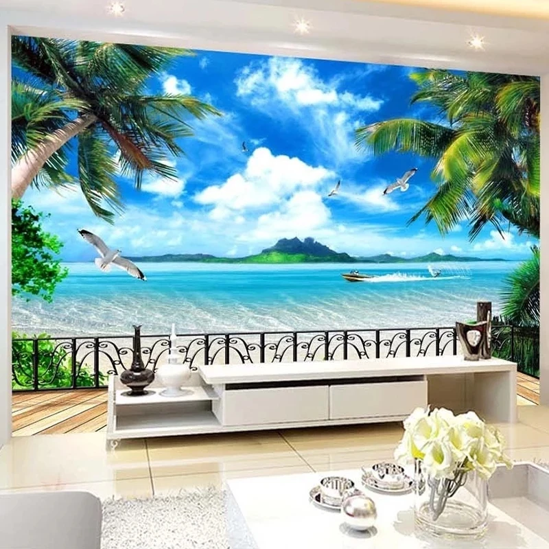 Custom 3D Photo Wallpaper Mural Beach Balcony Window Seaside Scenery Living room sofa TV background wall bedroom restaurant 8D