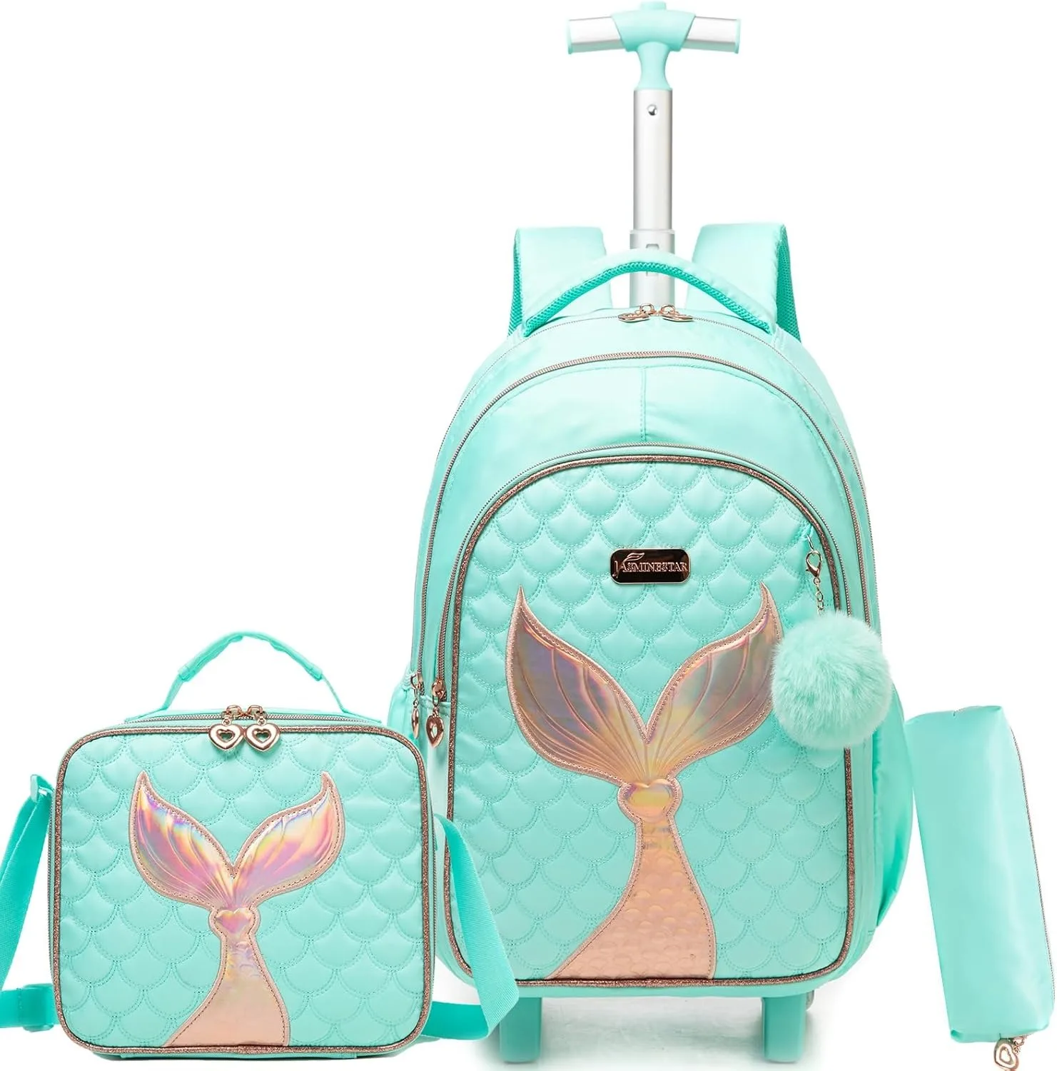 Cute Wheeled School Bag Kid Trolley Bookbag for School Large Capacity Carry on Luggage Durable Roller Backpack Gift for Daughter