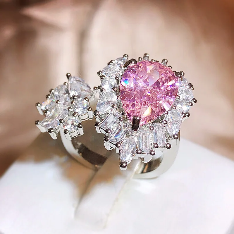 925 sterling silver pink zircon exquisite ring for women with adjustable opening, high-end gemstone temperament, versatile gift