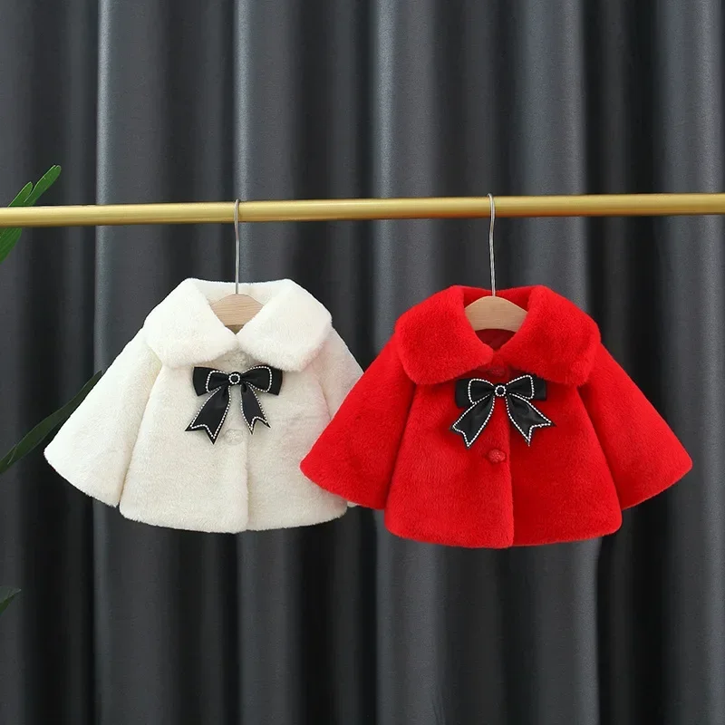 Baby Girl\'s Winter New Jacket Sweet Solid Color Warm Wool Sweater Suitable for 0-3 Years Old