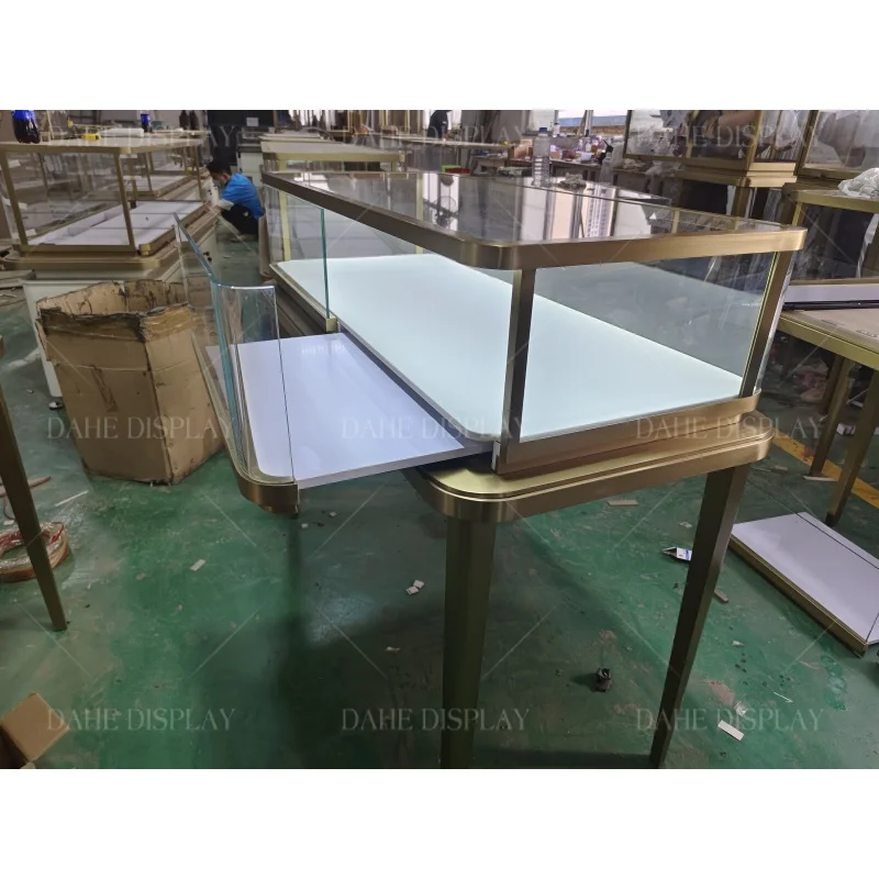 custom.Customized Luxury Commercial Mall Wall Stand Cosmetic Glass Cabinet Display Set Showcase Jewelry Display Table