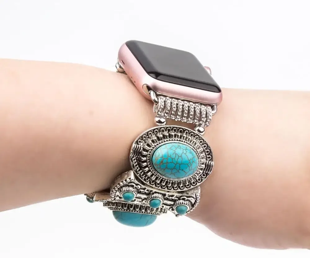 Turquoise Jewelry Strap for Apple watch band 45mm 41mm 44mm 42mm 40mm 46mm Elastic Beaded Bracelet iWatch Ultra 10 9 8 7 6 5 4SE