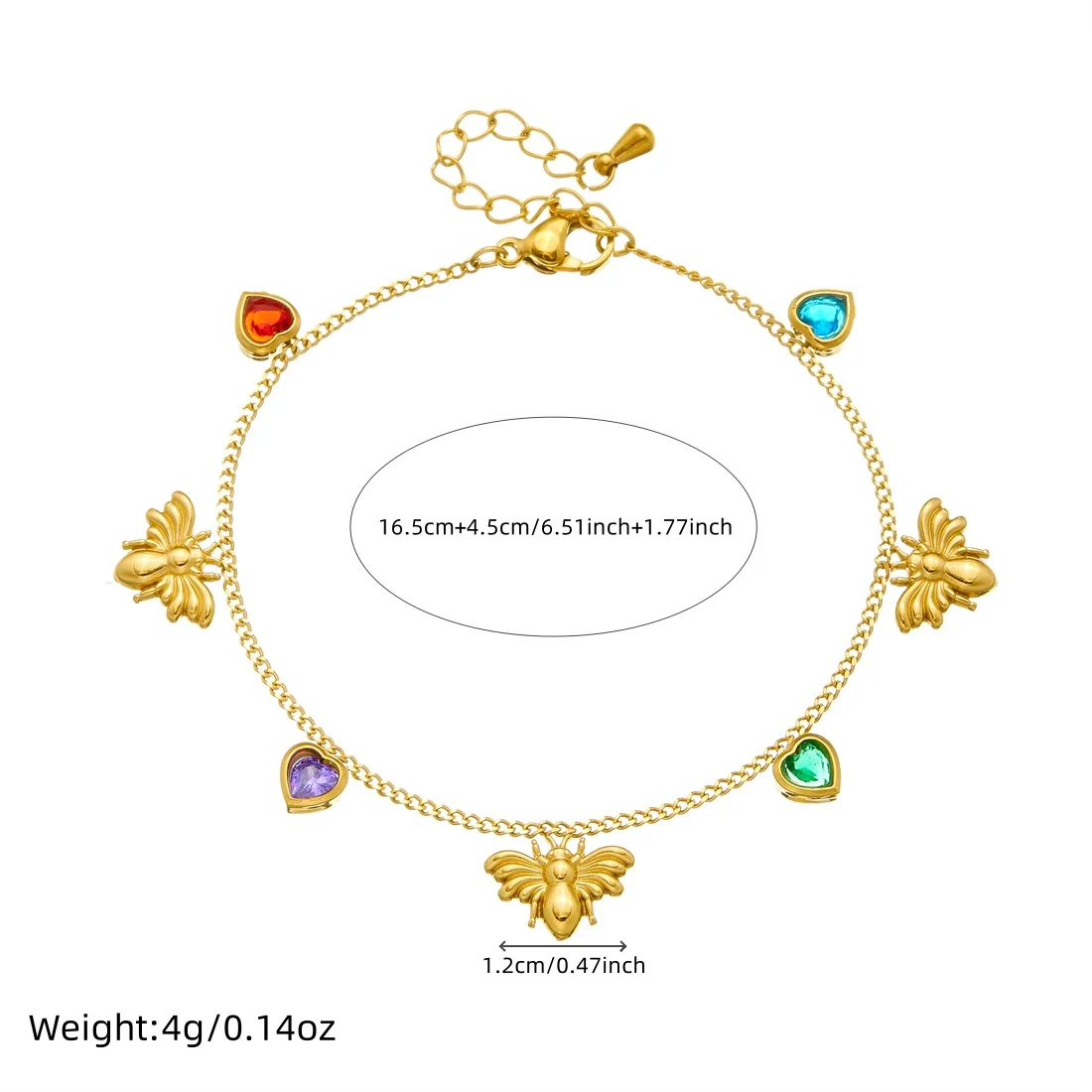 الفولاذ المقاوم للصدأ الملونة جولة الزركون النحل الحشرات القلب سوار سيدة الاتجاه الجديد الكلاسيكية المعصم سلسلة مجوهرات جلامورو