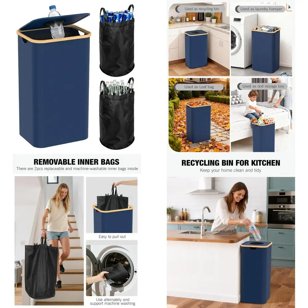 

26 Gallon Kitchen Recycling Bin with Lid and 2 Reusable Liners for Bottles, Cans, Glass, and Plastics