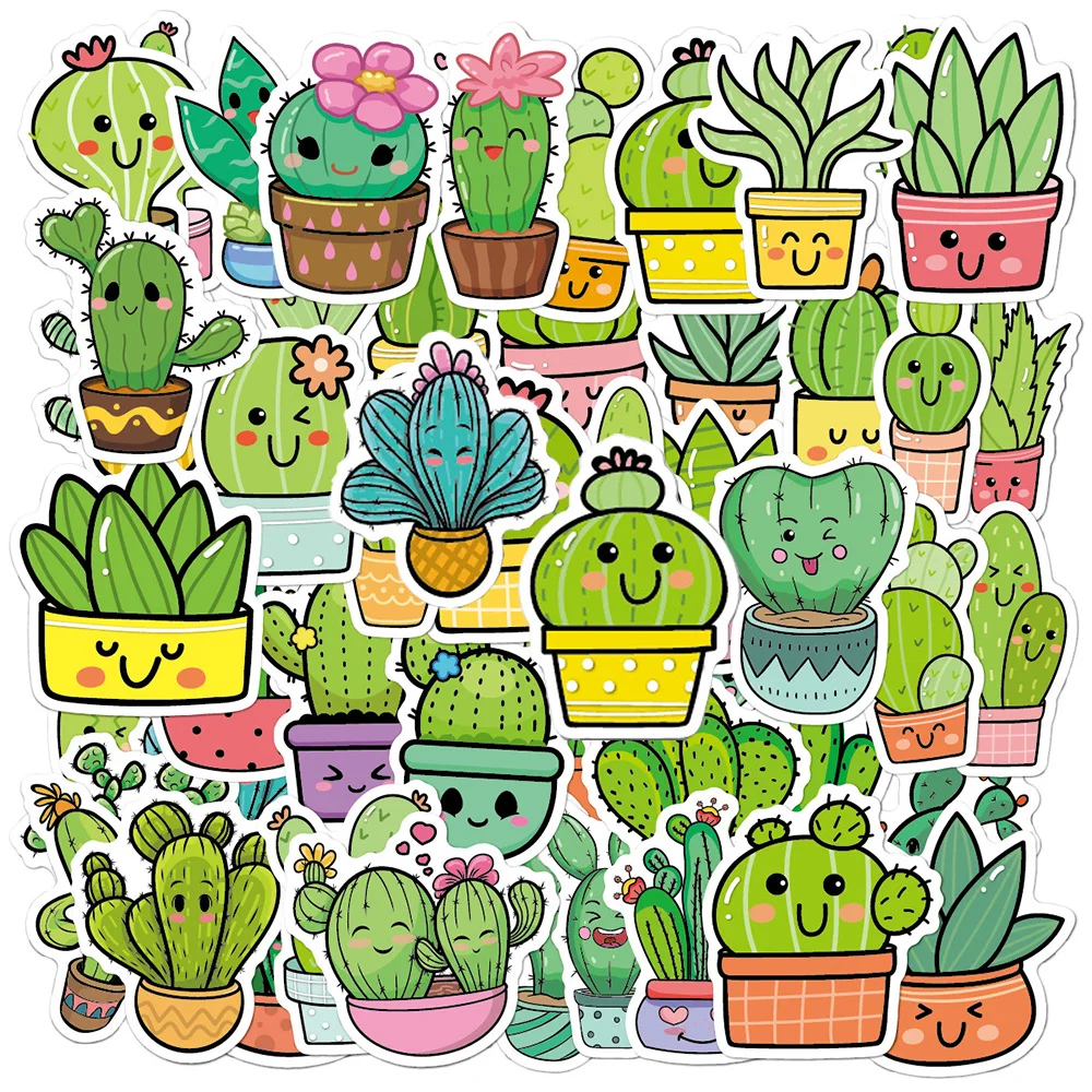 10/30/50pcs Kawaii Little Fresh Green Cactus Stickers Cute Cartoon Sticker Water Bottle Luggage Phone Graffiti Decals Decoration