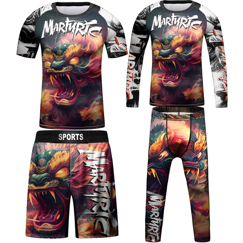 Bjj Rashguard Jiu Jusit T-shirt +Pants Sets Kids MMA Boxing Muay Thai Shorts Rash guard For Children MMA Compression Clothing