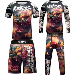 Bjj Rashguard Jiu Jusit t-shirt + pantaloni set bambini MMA Boxing Muay Thai Shorts Rash guard per bambini MMA Compression abbigliamento