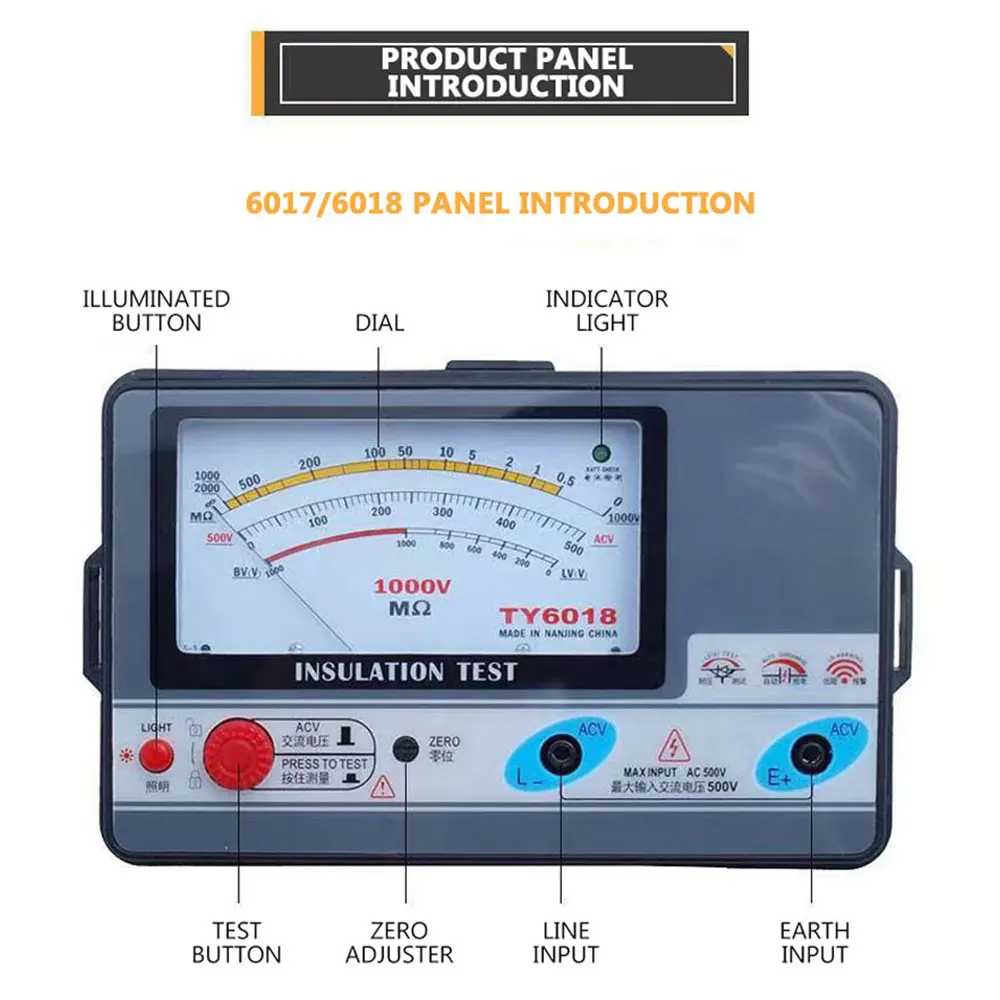 TY6017/6018/6045 Pointer Insulation Resistance Tester 500V Electronic hand shake Megohmmeter Machine for Hydropower Engineering