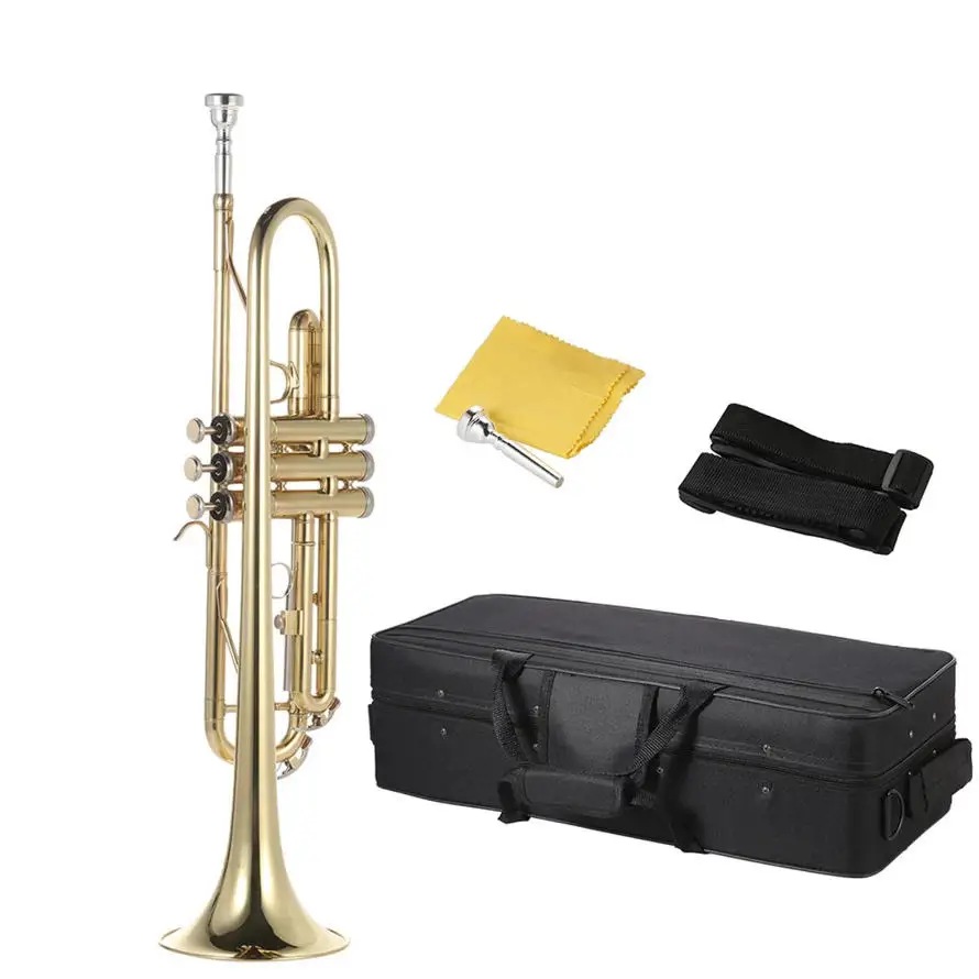Bb Flat Trumpet Gold-Painted Brass Exquisite Design with Complete Accessory Kit