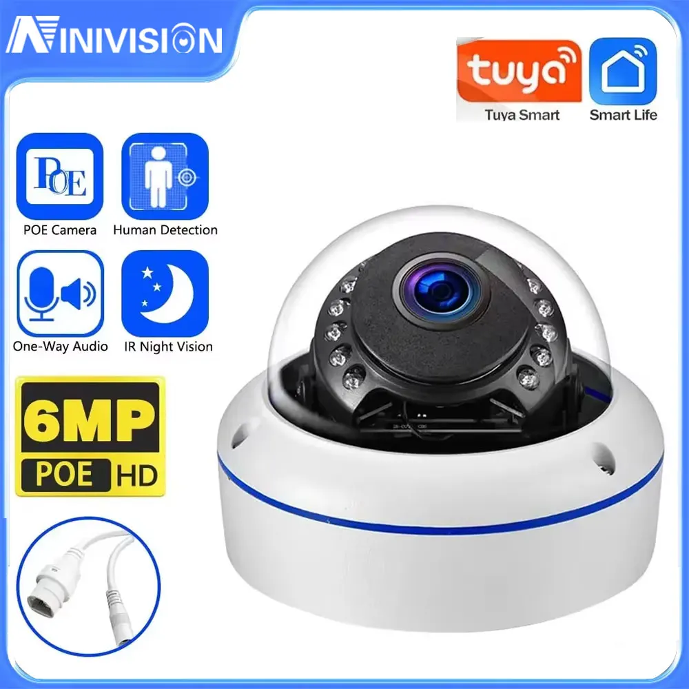 

6-мегапиксельная взрывозащищенная купольная IP-камера Tuya Smart Life с POE, уличная камера безопасности с металлическим корпусом и аудиозаписью, обнаружение движения