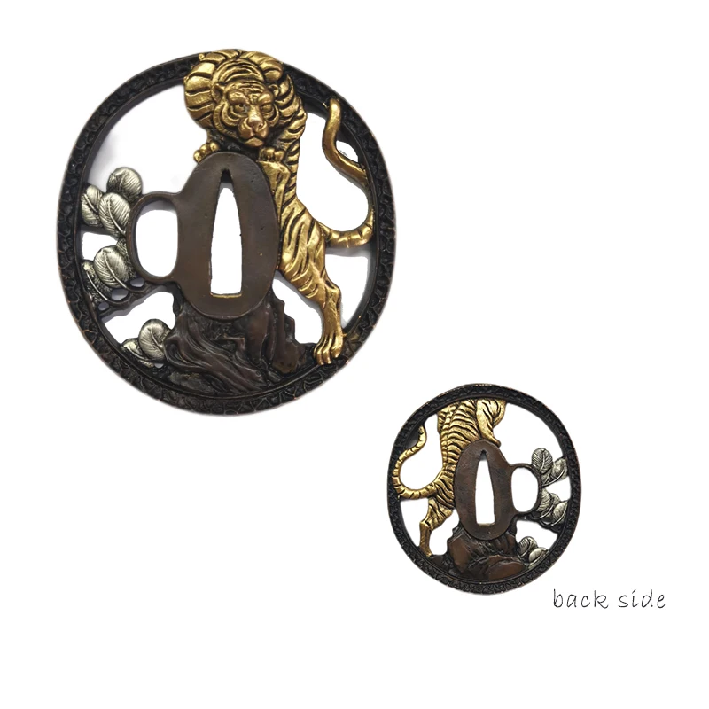 Japanese Samurai Sword Tsuba Set, Fuchi Kashira Menuki, Tiger Design, Metal Brass Fittings, Brand New Supply