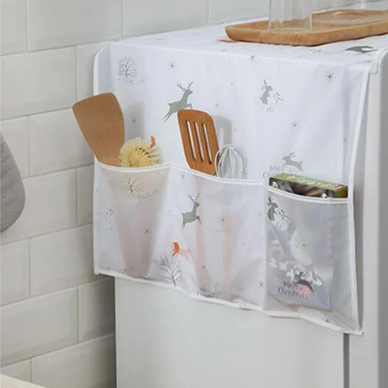 Cartoon Refrigerator Dustproof Cover with Both Sides Hanging Storage Bag Fridge Top Anti-dirty Mat Kitchen Creative Organizer