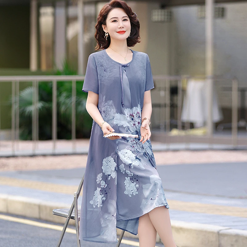 فساتين نسائية شيفون متدرجة بطبقات منقوشة بالزهور مقاس كبير لملابس الصيف غير الرسمية 2025 التصميم الاجتماعي ليلاً ونهارًا