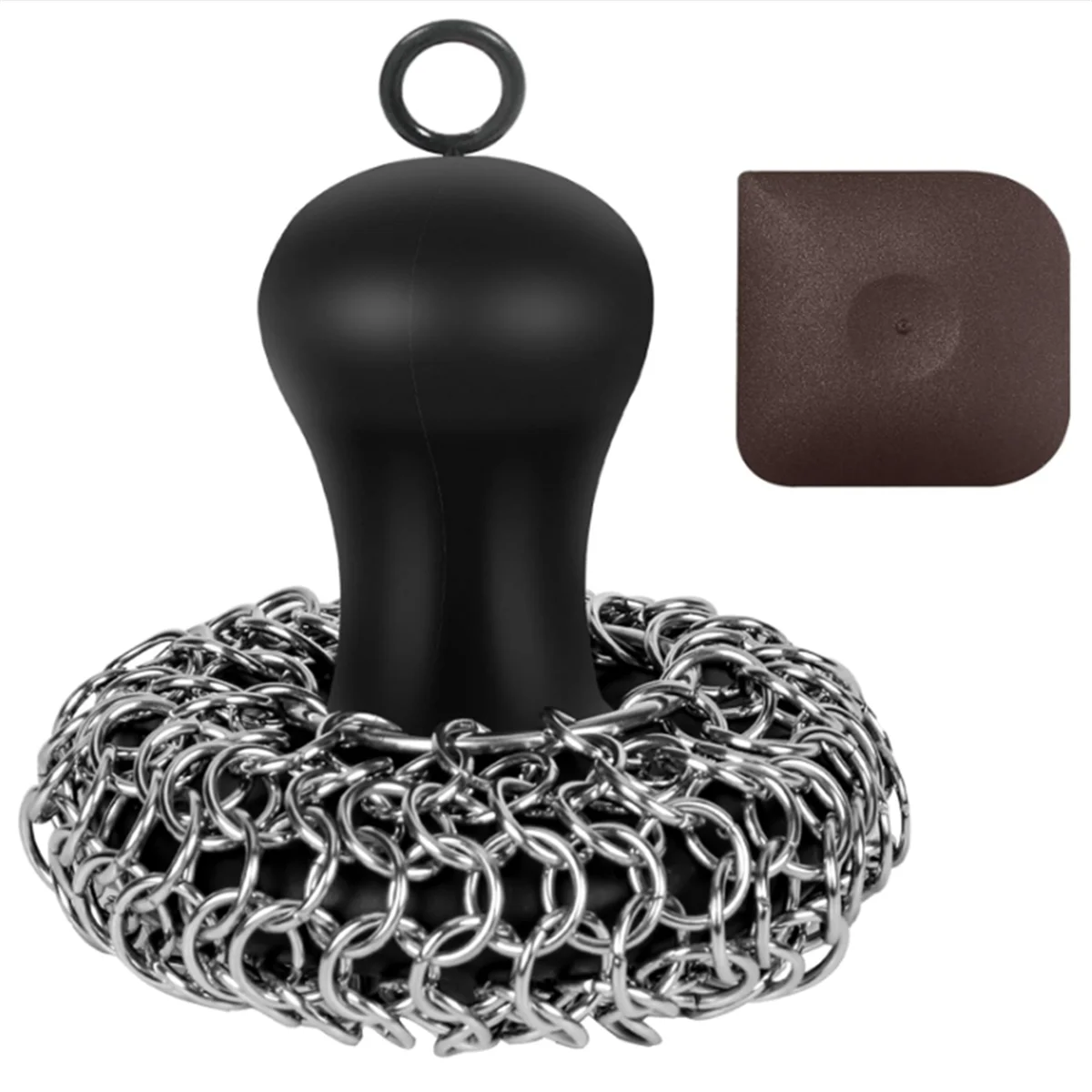 Cast Iron Cleaner Chainmail Scrubber, Upgraded Handle Cast Iron Scrubber Brush 316 Chain Mail