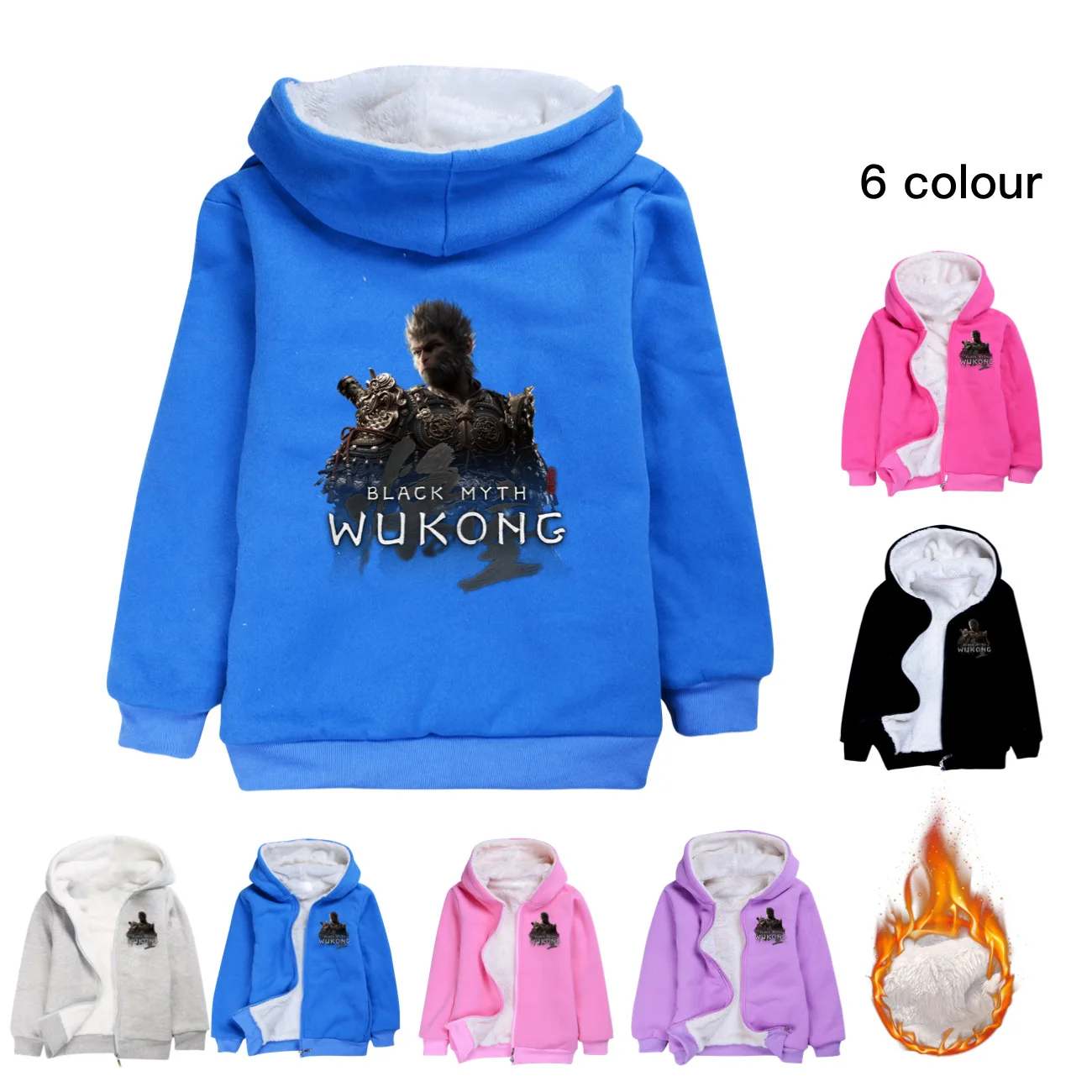 Boys Black Myth Wukong Game Jacket Coat Anime Hooded Sweater Winter Warm Outerwe New Fashion Children's Clothing 100-160cm