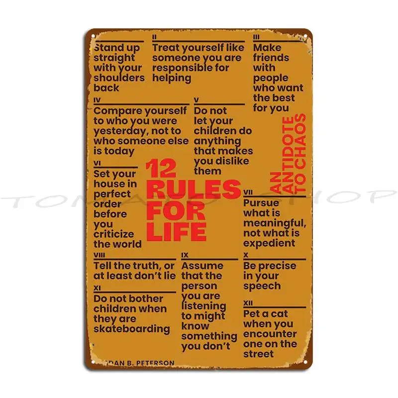 12 Rules For Life  Metal Plaque Poster Club Club Wall Decor Retro Iron Tin Sign Poster