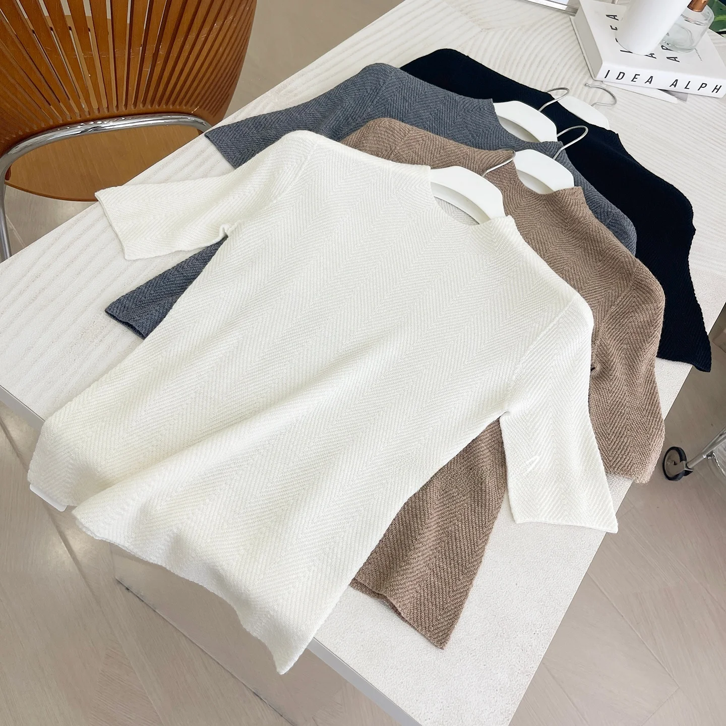 

Spring Summer Thin Wool Sweater Pure Lamb Commute Versatile Base Layer Top Korean Style Square Collar Knitted Women's Shirt