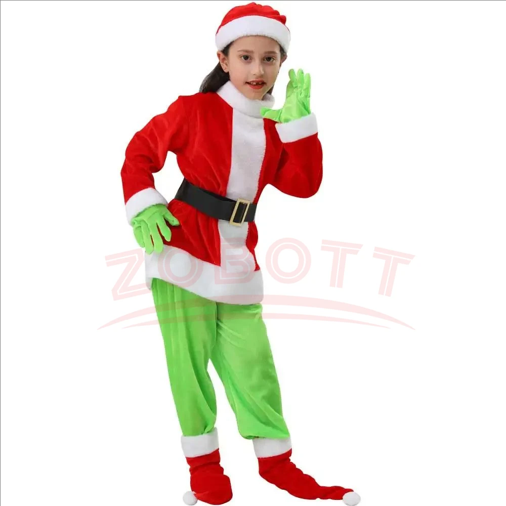 Halloween Explosive Green Hairy Monster Grinch Children Costume Santa Claus With Pantsuits Play Clothing Wholesale
