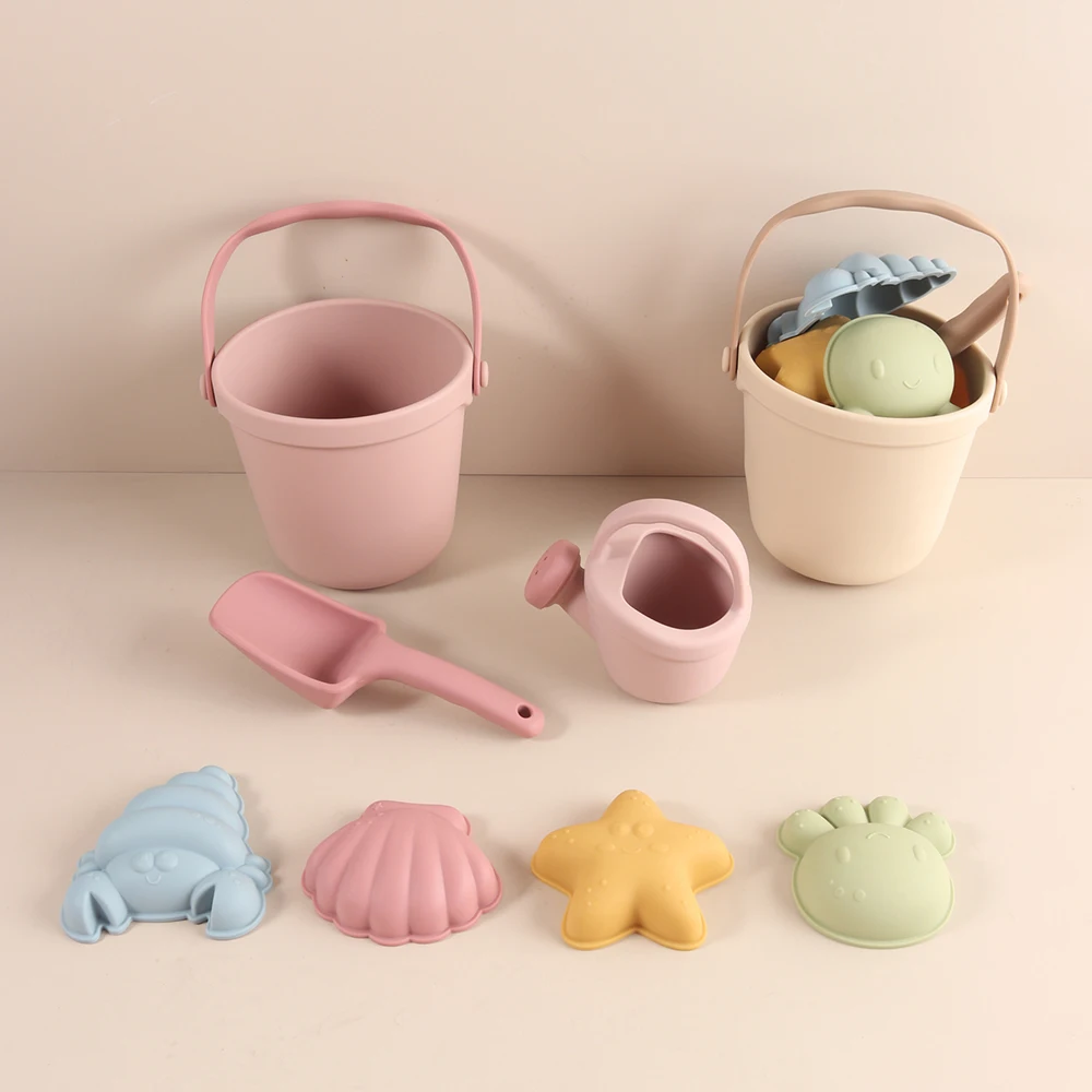 Children's Beach Toys Sand Bucket and Shovel Set, Silicone Ocean Animal Molds for Sand Play - Crab, Starfish, Octopus
