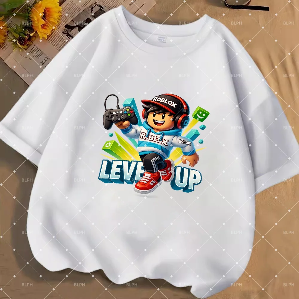 Camiseta Roblox para Crianças com Design de Controle de Jogo, Escolha Ideal para Jovens Gamers, Camiseta Estilosa e Confortável