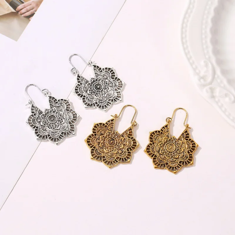 indian earrings Femme oorbellen Antique Gypsy Indian Tribal Ethnic Hoop Dangle Mandala Earrings Boho boucle doreille