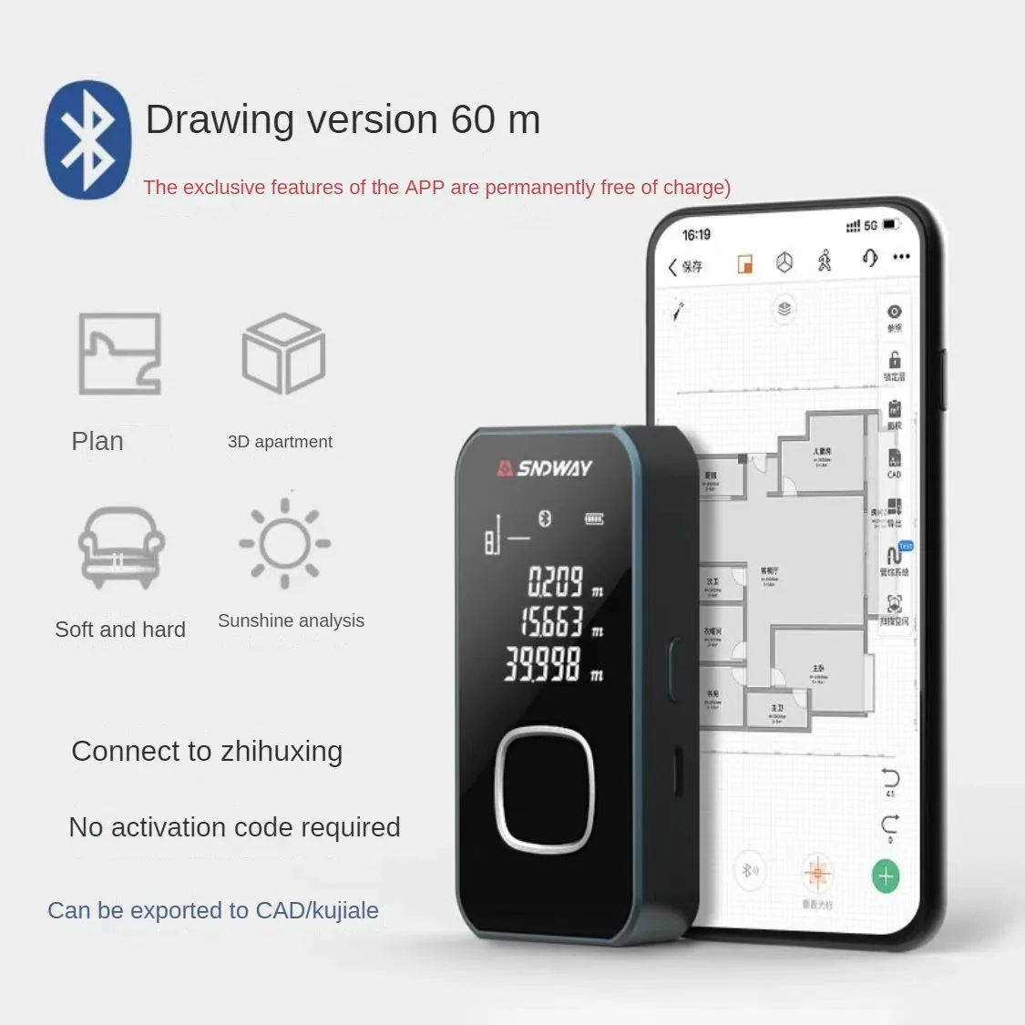 SNDWAY Mini Laser rangefinder SW24A/SW24B handheld infrared electronic ruler Bluetooth measuring room instrument