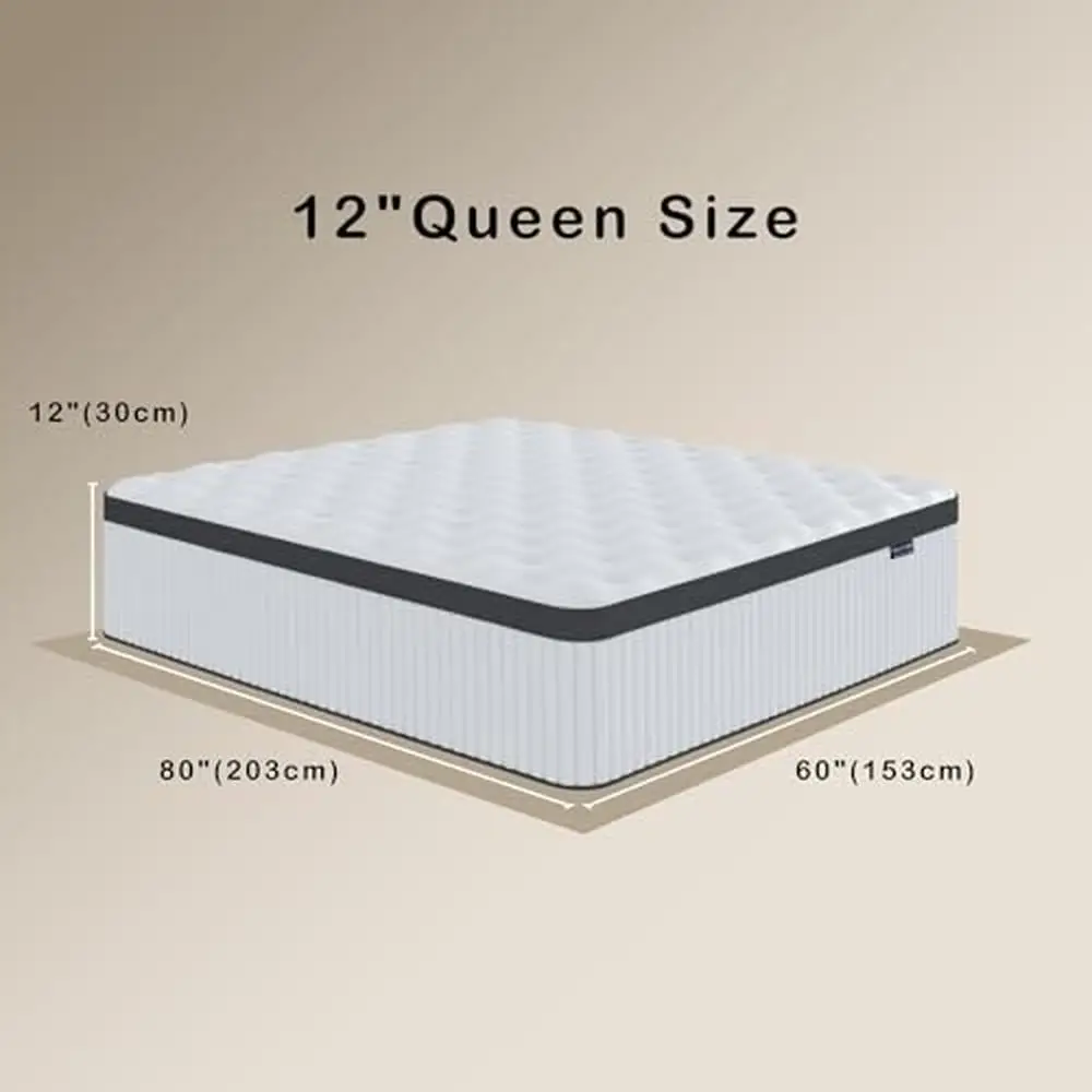 12 Inch Hybrid Queen Size Pocket Spring Mattress- Memory Foam Comfort & Motion Isolation- Breathable Knit Fabric- Convenient