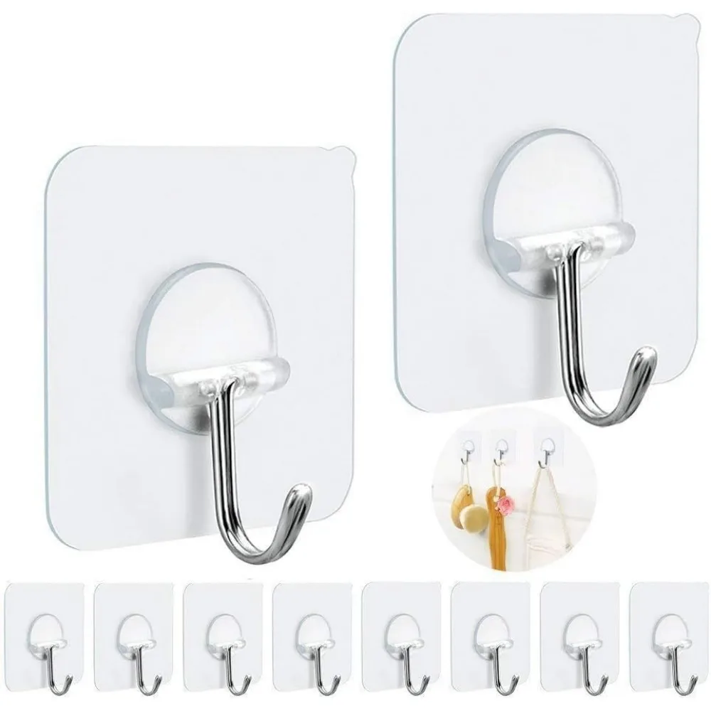 

Heavy Duty Rotating Adhesive Wall Hooks 15lb Seamless Stick On for Bathroom Kitchen Office 10 Pack