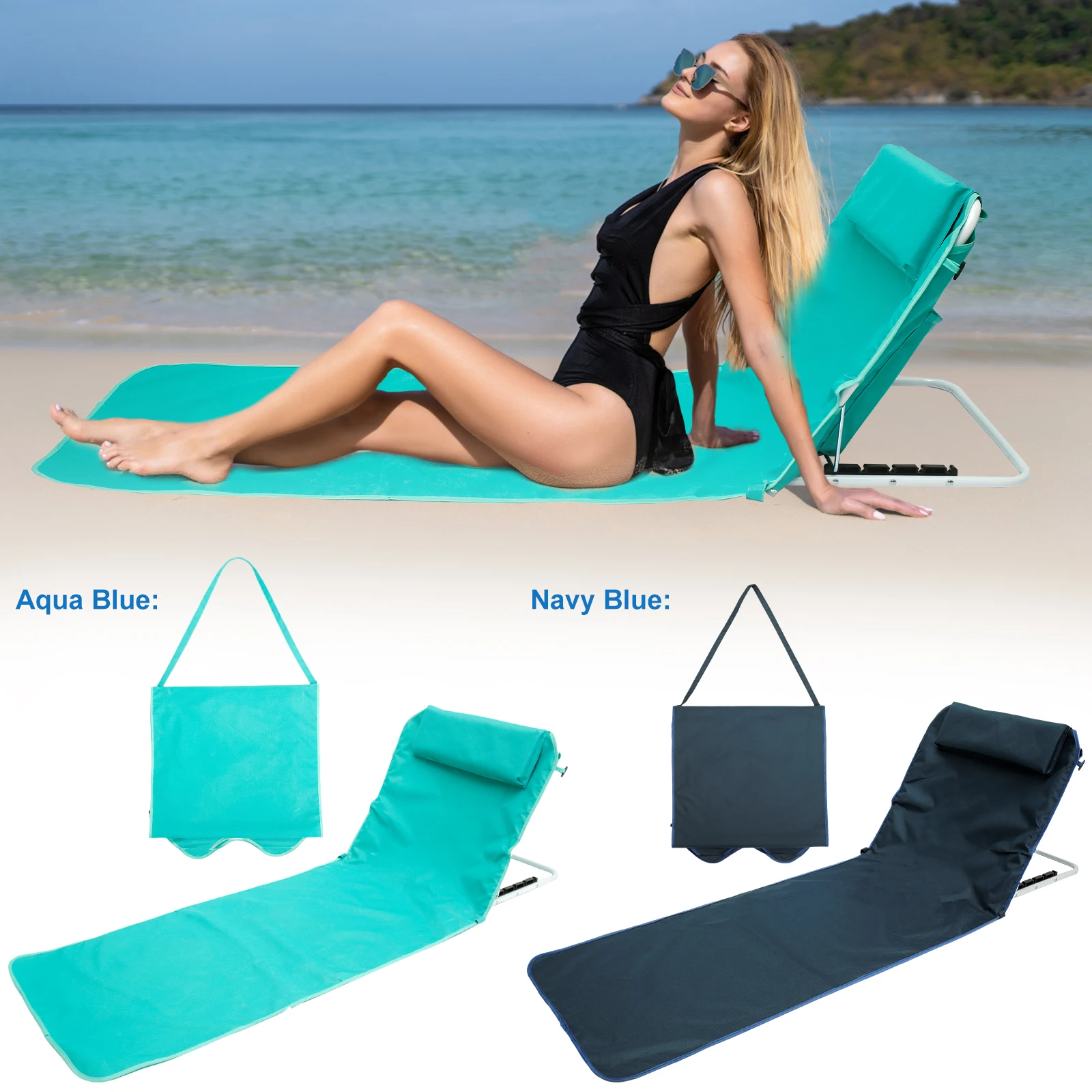 

Beach Chair Folding Lounge Chairs for Adults Lightweight Lawn Chair Portable Beach Mat Lounge Chair with Adjustable Shoulder