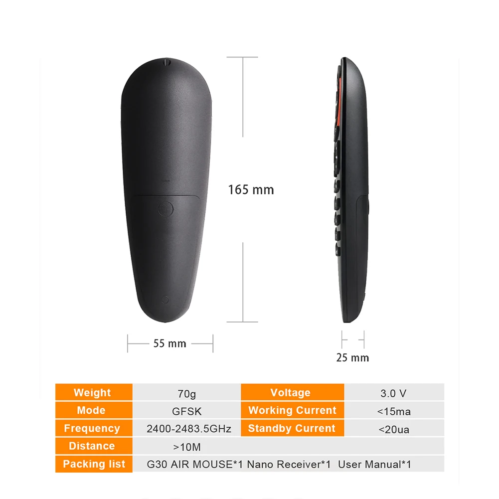 G30S Voice Air Mouse Universal Remote Control 33 Keys IR Learning Gyro Sensing Wireless Smart Remote For Android TV Box-ABWO