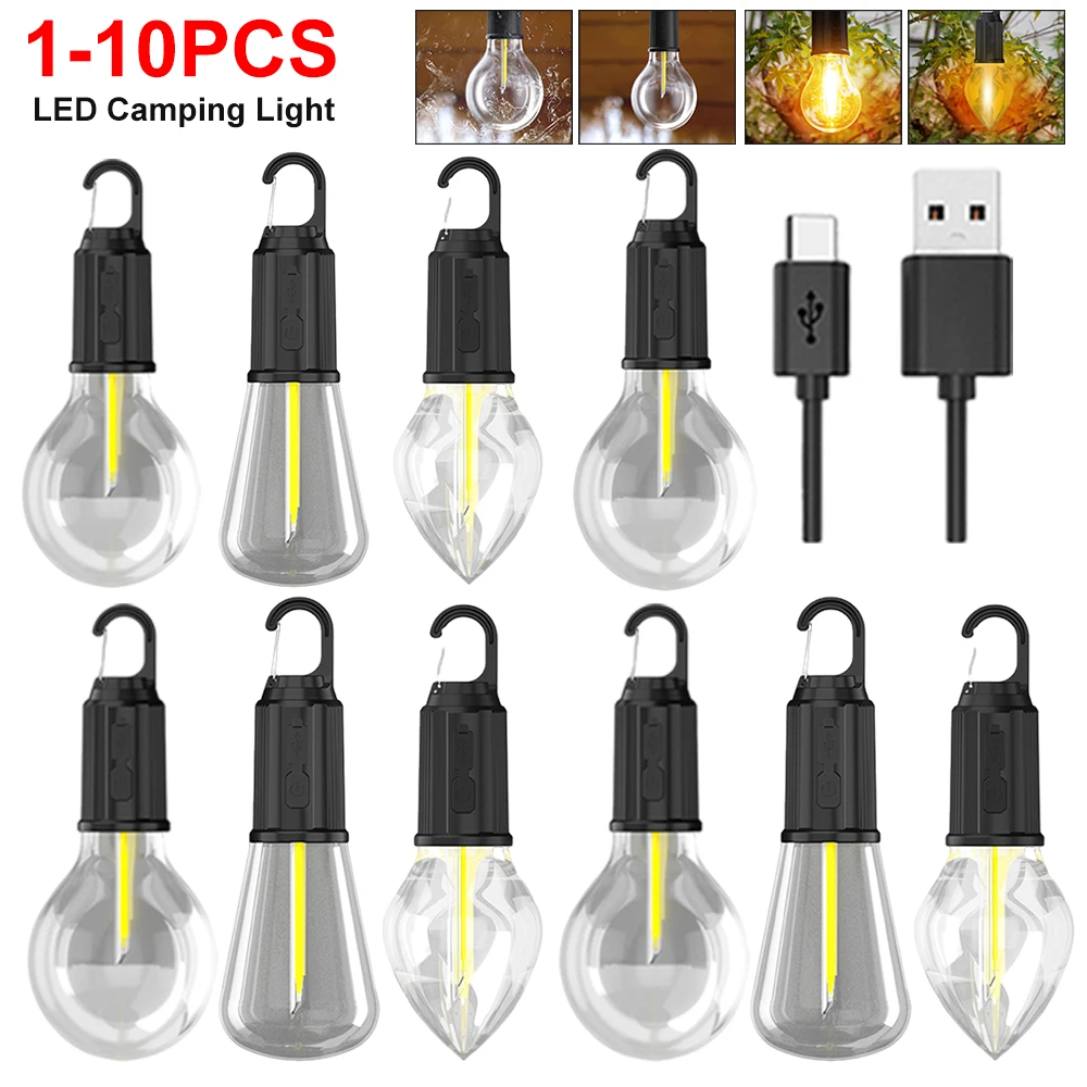 

Portable Camping lights 400mAh 100LM Work Spotlight Type-C USB Rechargeable LED Camping Lamp with Hook 3 Modes Outdoor Lighting