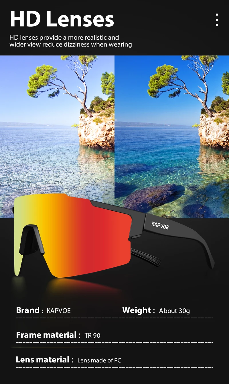 Kapvoe Neue Photochrome Sonnenbrille für Herren, randlose Fahrradbrille, MTB-Brille, Sportbrille, UV400-Zubehör – Detail 3