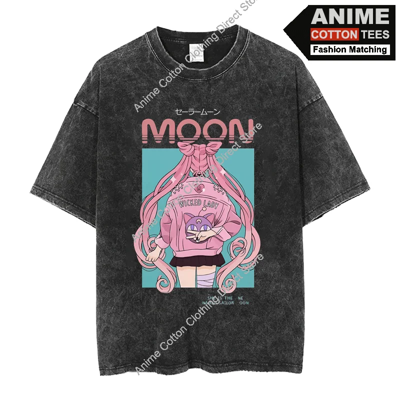 

Anime Beautiful Girl Warrior Print T Shirt y2k Harajuku Street Unisex Oversized Loose Casual Tees Cotton Washed Vintage T-shirt