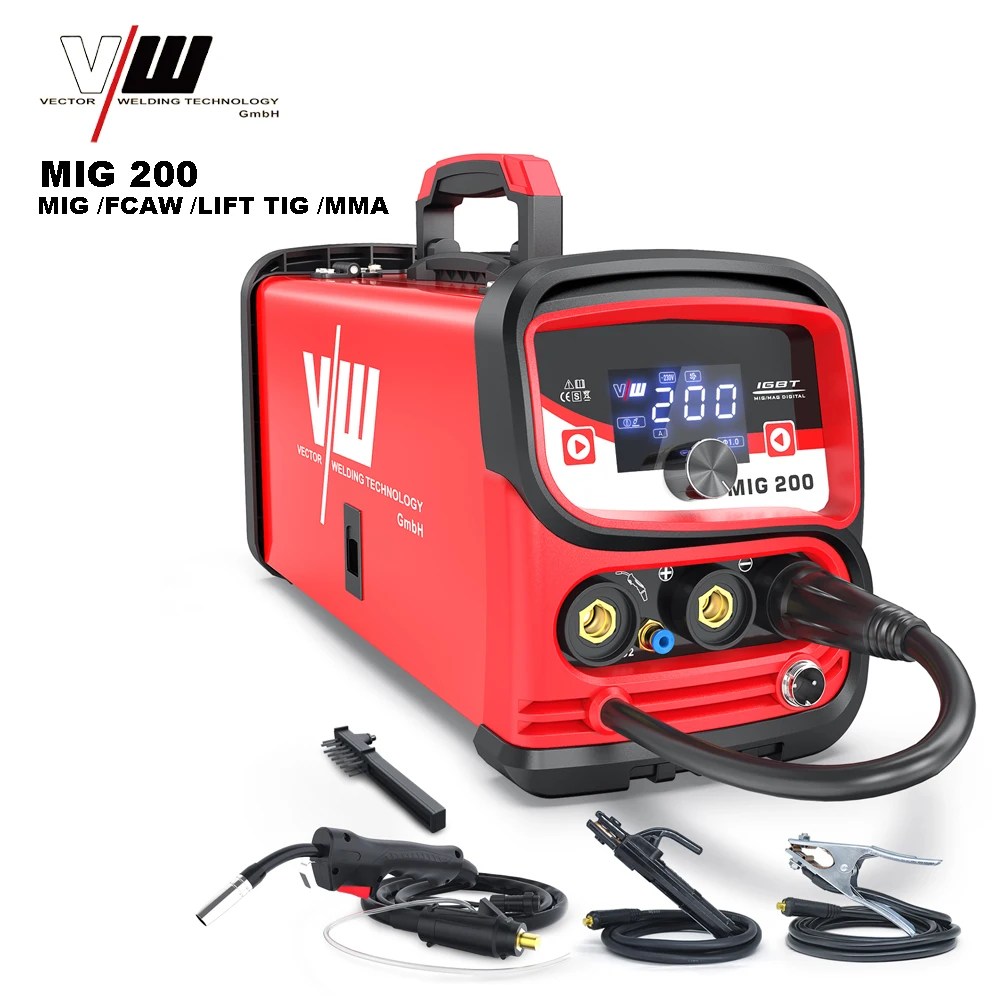 VECTOR 4 IN 1 FCAW Lift TIG Welder 200A MMA IGBT Inverter Gas Gasless Welding Machine Portable Welders Stainless Steel MIG200