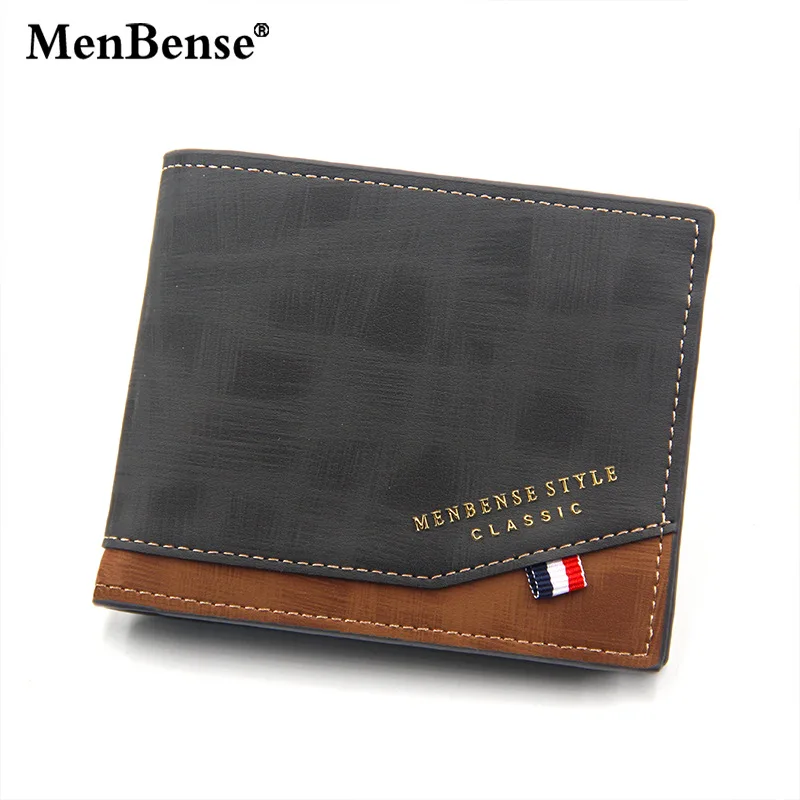 New Men's Wallet Short Cross Section Youth Tri-fold Wallet Stitching Business Multi-card Zipper Coin Purse Wallet Passport Cover