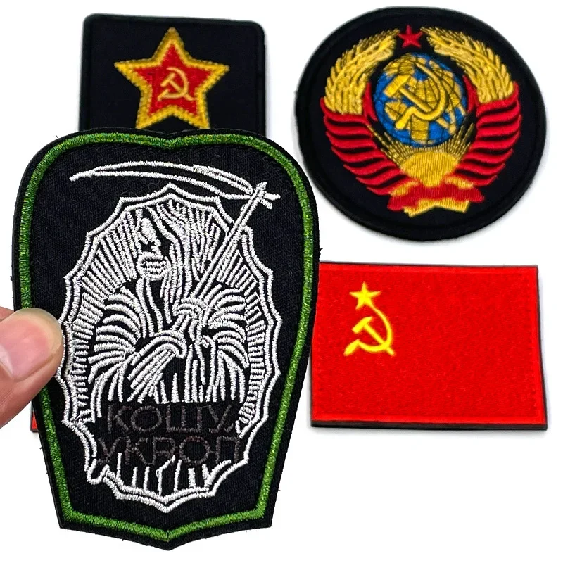 Soviet CCCP Logo Chevrons Embroidered Hook&loop Patches Russian Tactical Accessories Military Morale Badge Backpack Sticker