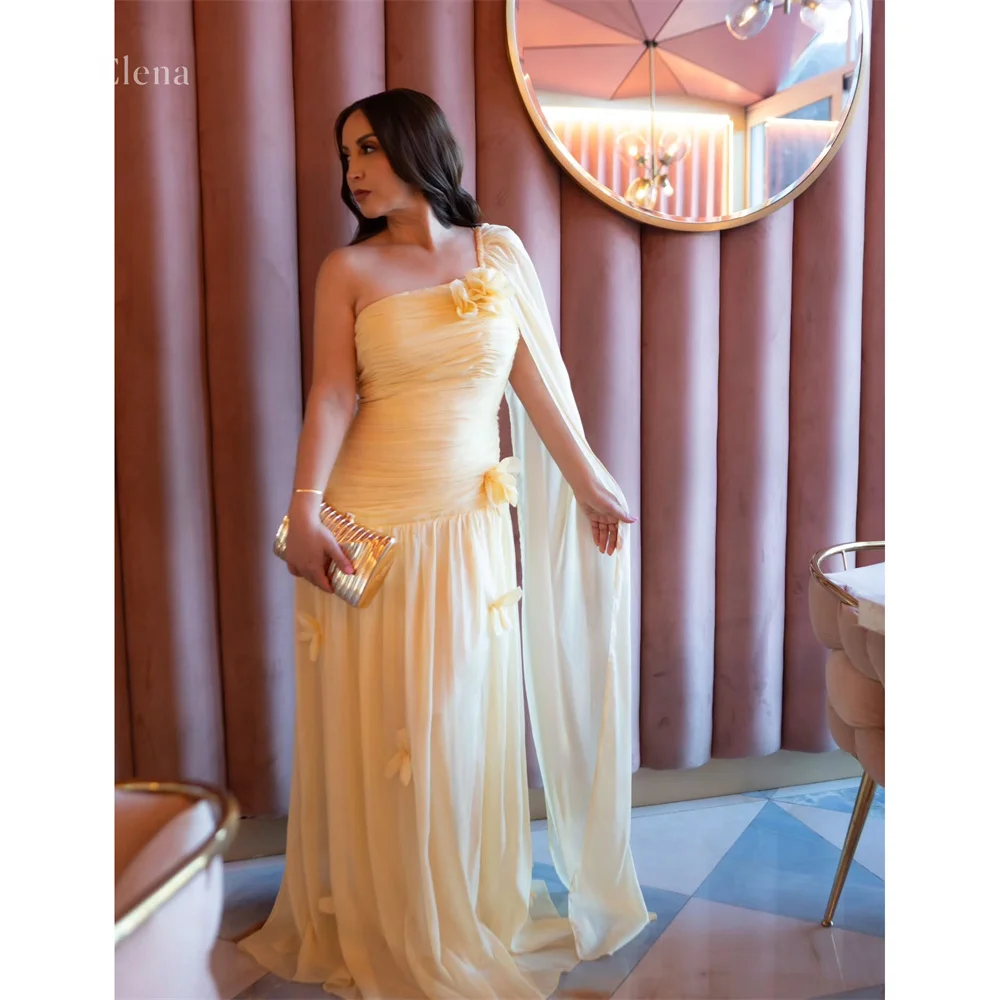 Elena Chiffon One-Shoulder Yellow A-Line Elegant Evening Gown Design With Flowing Flowers Vestidos 2026 Tendencias Customized