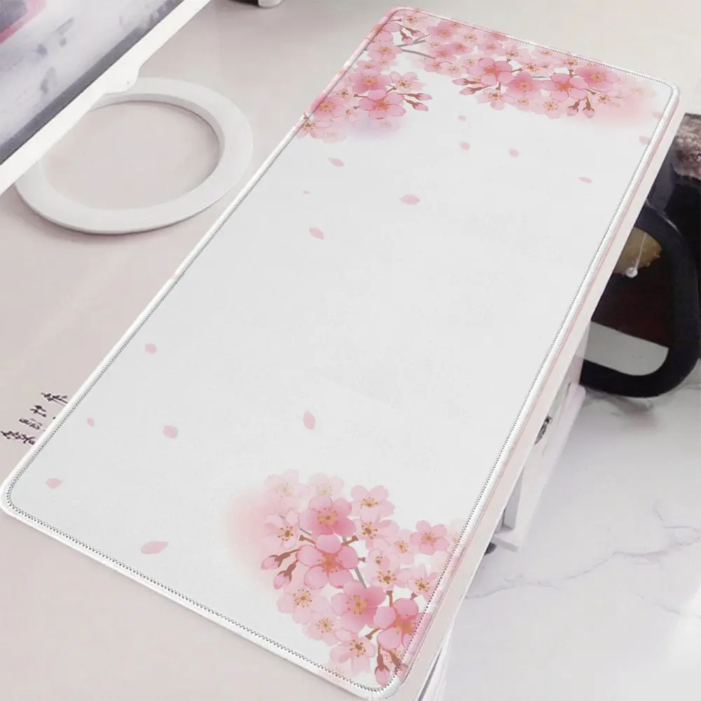 Aesthetic Sakura Desk Mat, Extended Non-Slip Rubber Gaming Mouse Pad with Delicate Cherry Blossom Print for Home Office