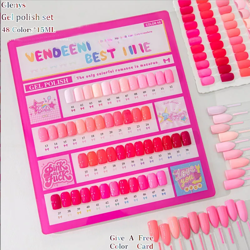 Glenys 48 color nail polish glue popular magenta soaked gel color matching card factory direct sales nail salon varnish set 15ml