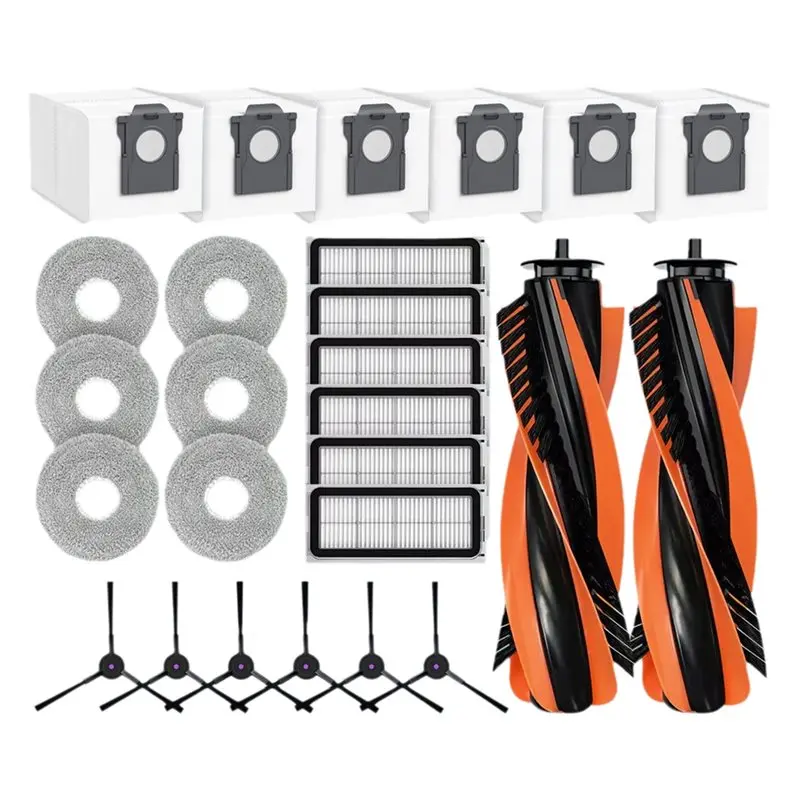 

Запасные части A24R для Cecotec Conga X70: основная и боковые щетки, HEPA-фильтр, салфетка для уборки, мешки для сбора пыли.