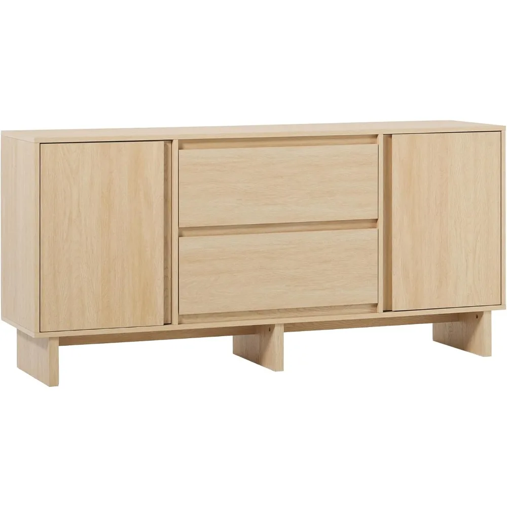 Scandinavian Beveled 2-Door, 2-Drawer Sideboard, 63 Inch, Coastal Oak