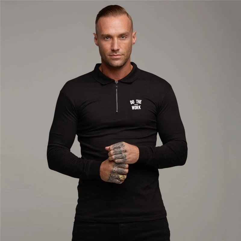 

2023 Hot Selling Fashion Lapel Zipper Long Sleeve Sport Polo Shirt Autumn Breathable Men Running Gym Fitness Bodybuilding Shirt