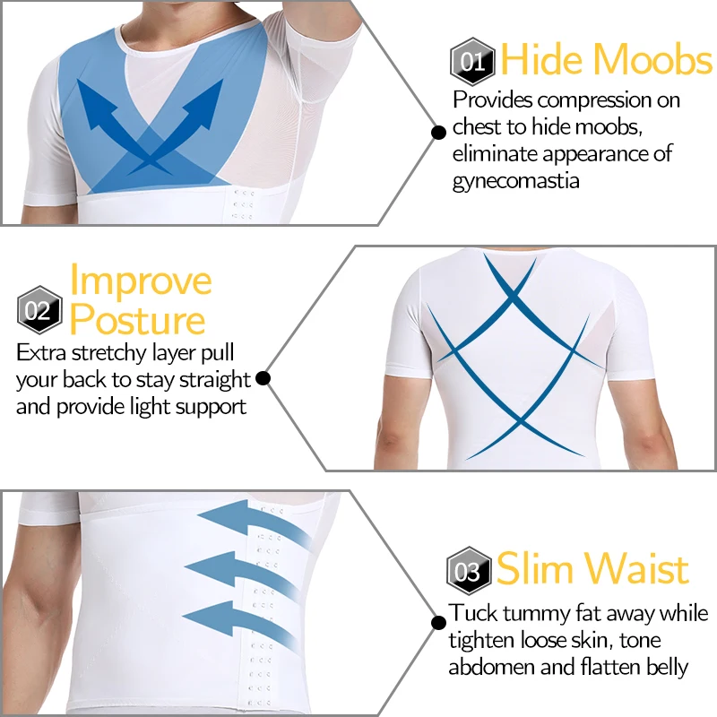 Hombres Body Shaper cintura entrenador Control de barriga camiseta camisas de compresión pérdida de peso ropa interior adelgazante Abdomen camisetas