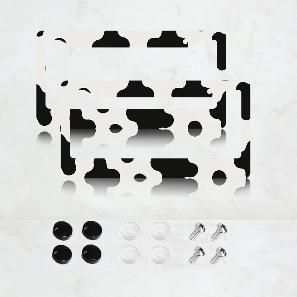 

Комплект из 2 рамок для номерных знаков с коровьим принтом, 2 отверстия, черно-белые, алюминиевые, 6x12 дюймов, с винтами - Ретро, необычный дизайн